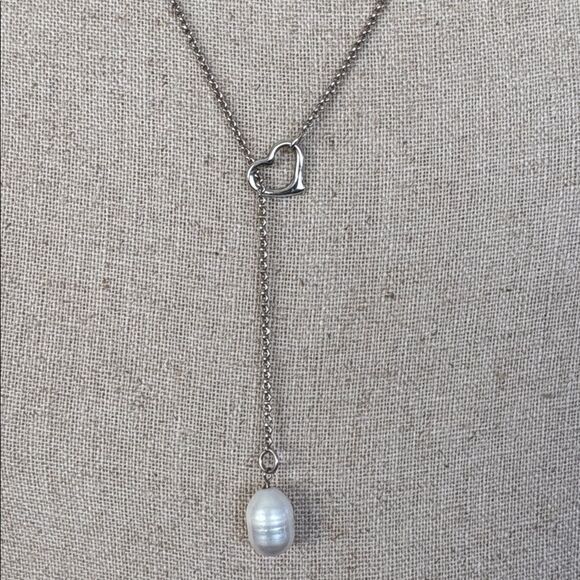 Michael Hill Sterling Silver Open Heart Pearl Lariat Necklace - Picture 4 of 8